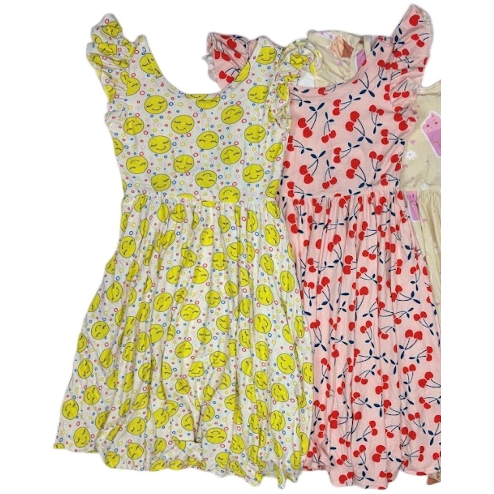 Dot Smile Girls 8 10 Empire Dress Lot Cherry Smiley Face Flutter Sleeve Soft NWT